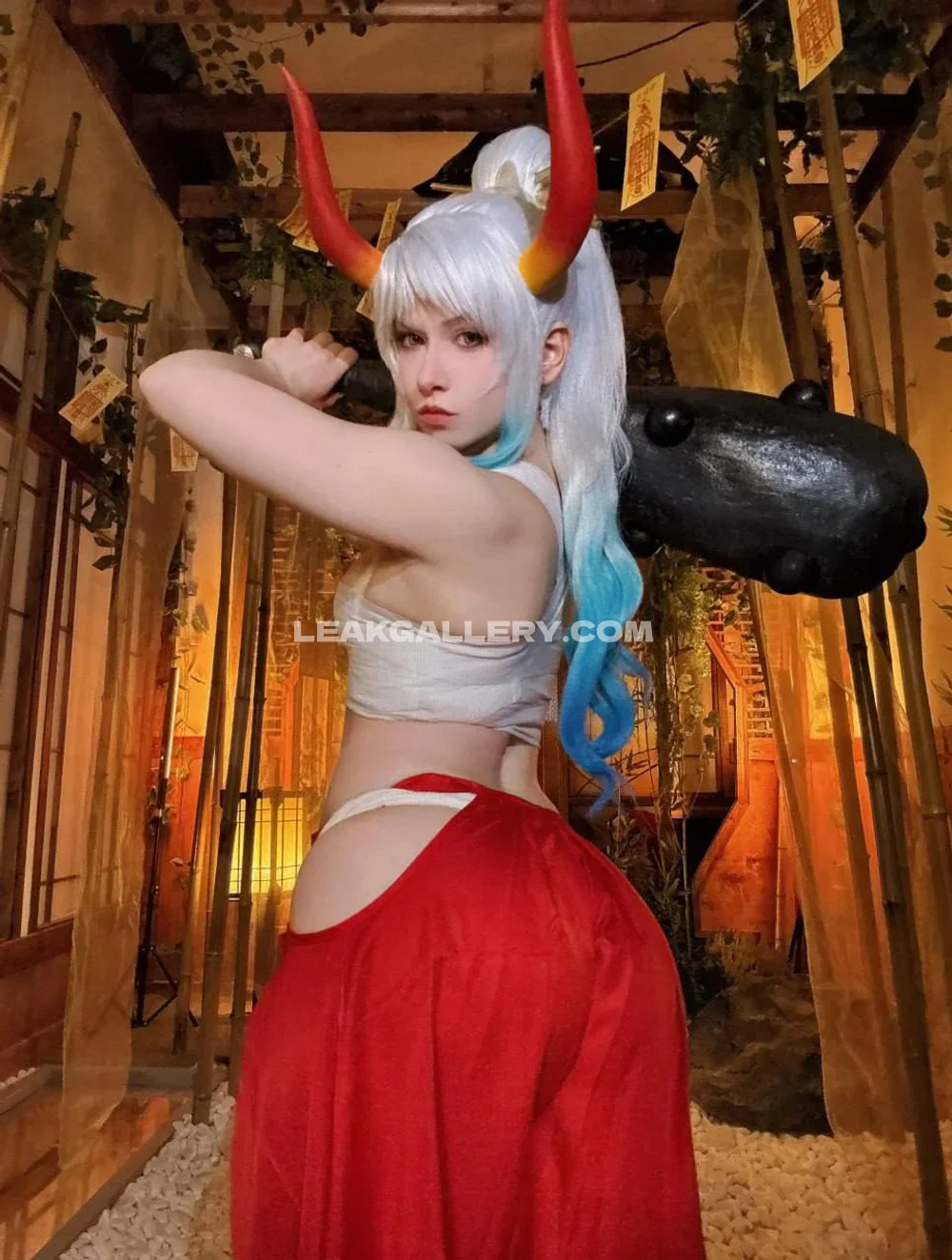 Bakachi_cos Red Skirt Horned Cosplay OnlyFans Photo Leaked