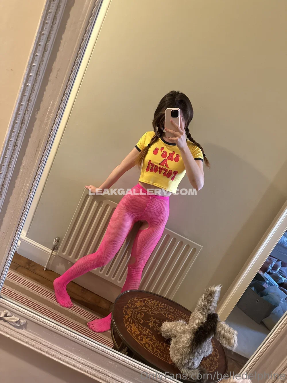 Belle Delphine Mirror Selfie In Pink Tights OnlyFans Photo Leaked