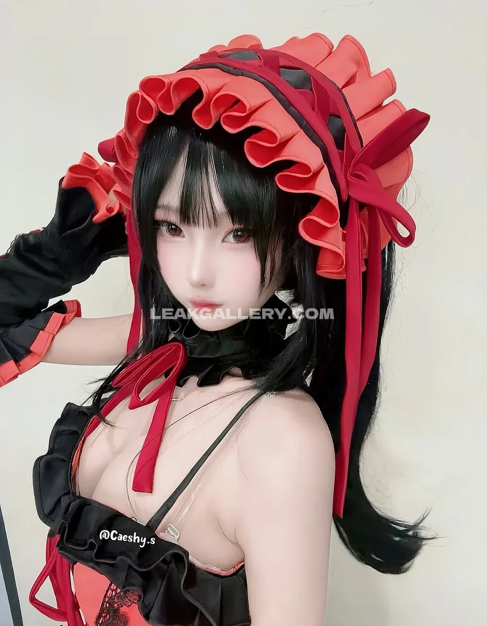 Caeshy Red Ruffled Maid Outfit OnlyFans Photo Leaked