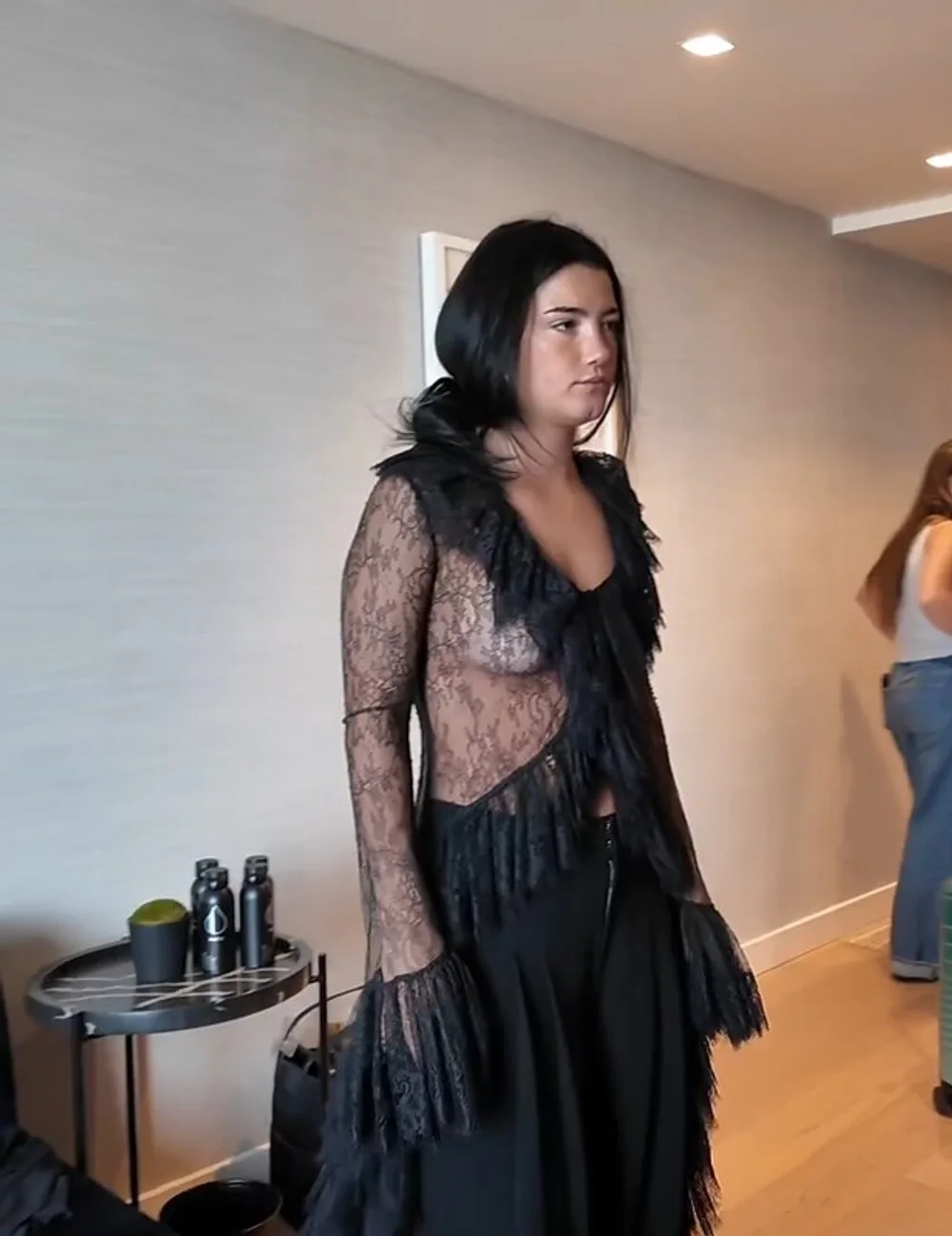 Charli Damelio Black Lace Bodysuit Pose OnlyFans Photo Leaked