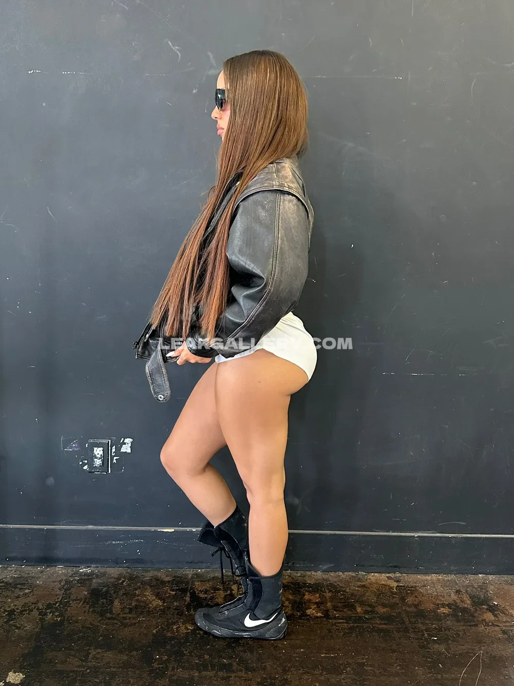 Chey_anderson Leather Jacket Side Pose OnlyFans Photo Leaked