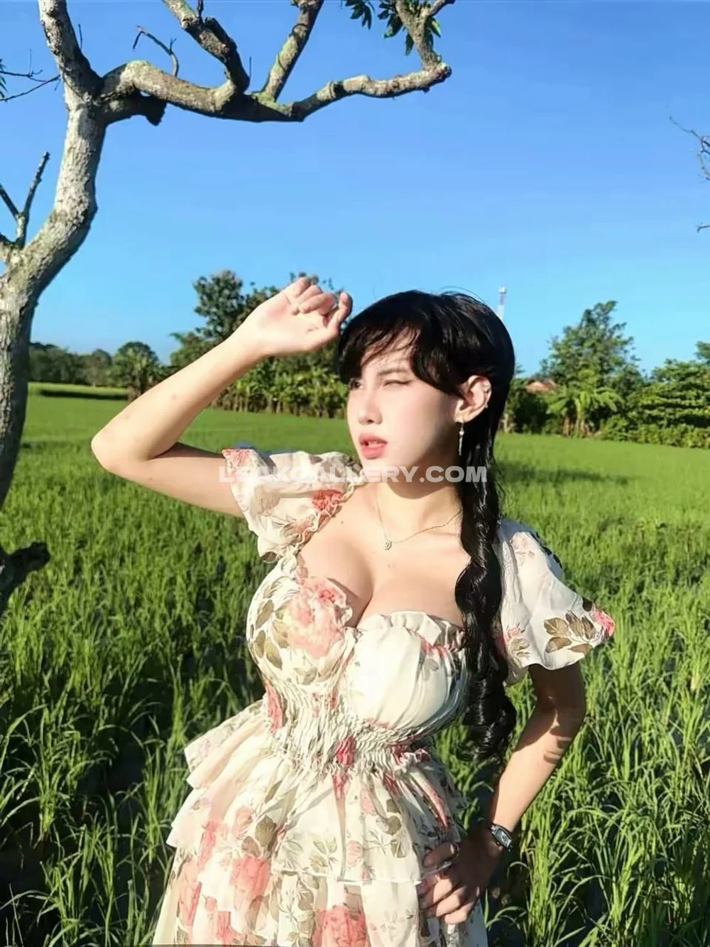 Ejahazel Floral Dress Outdoor Pose OnlyFans Photo Leaked