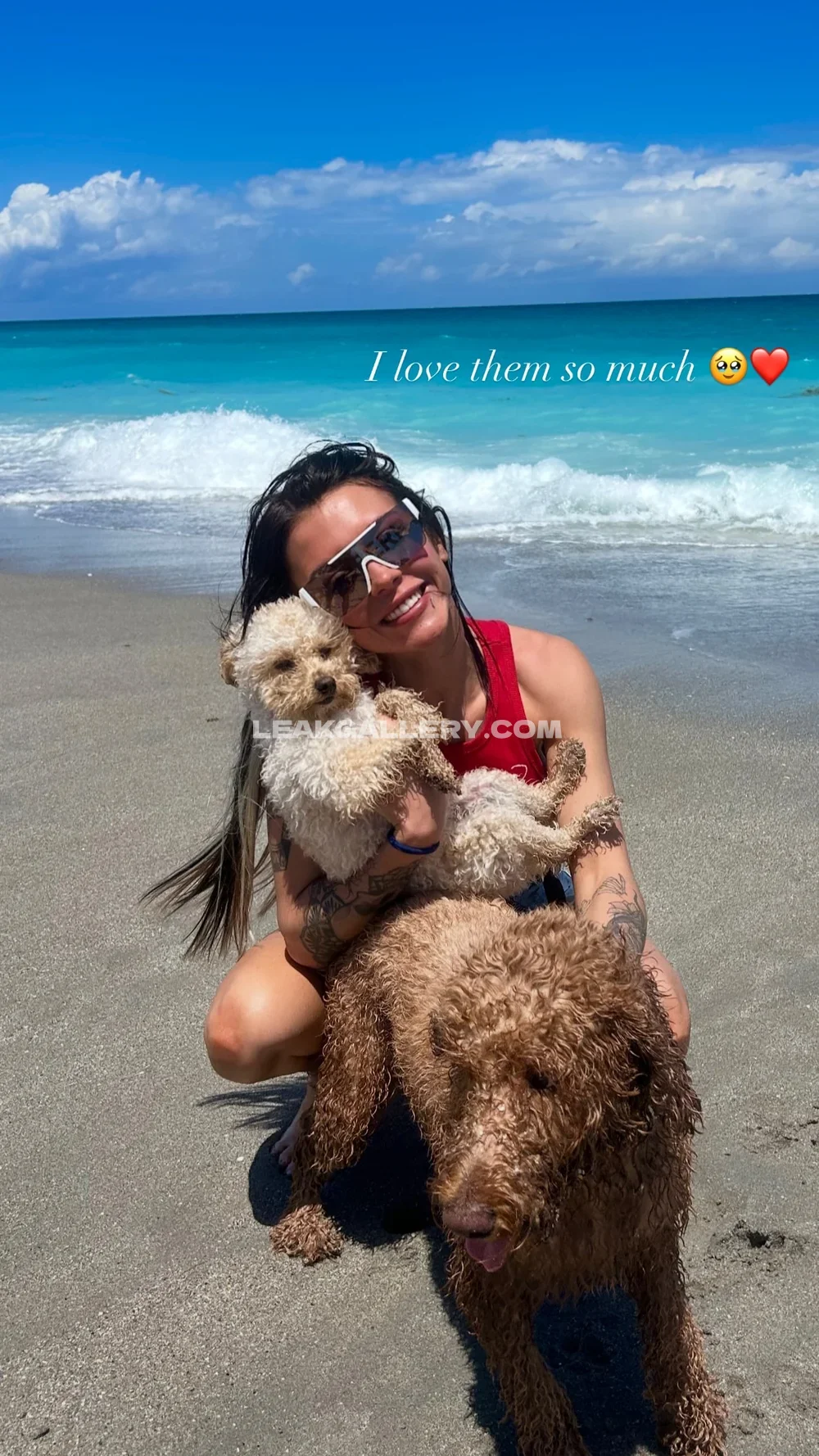 Elaynablack Beach Dog Hug Pose OnlyFans Photo Leaked