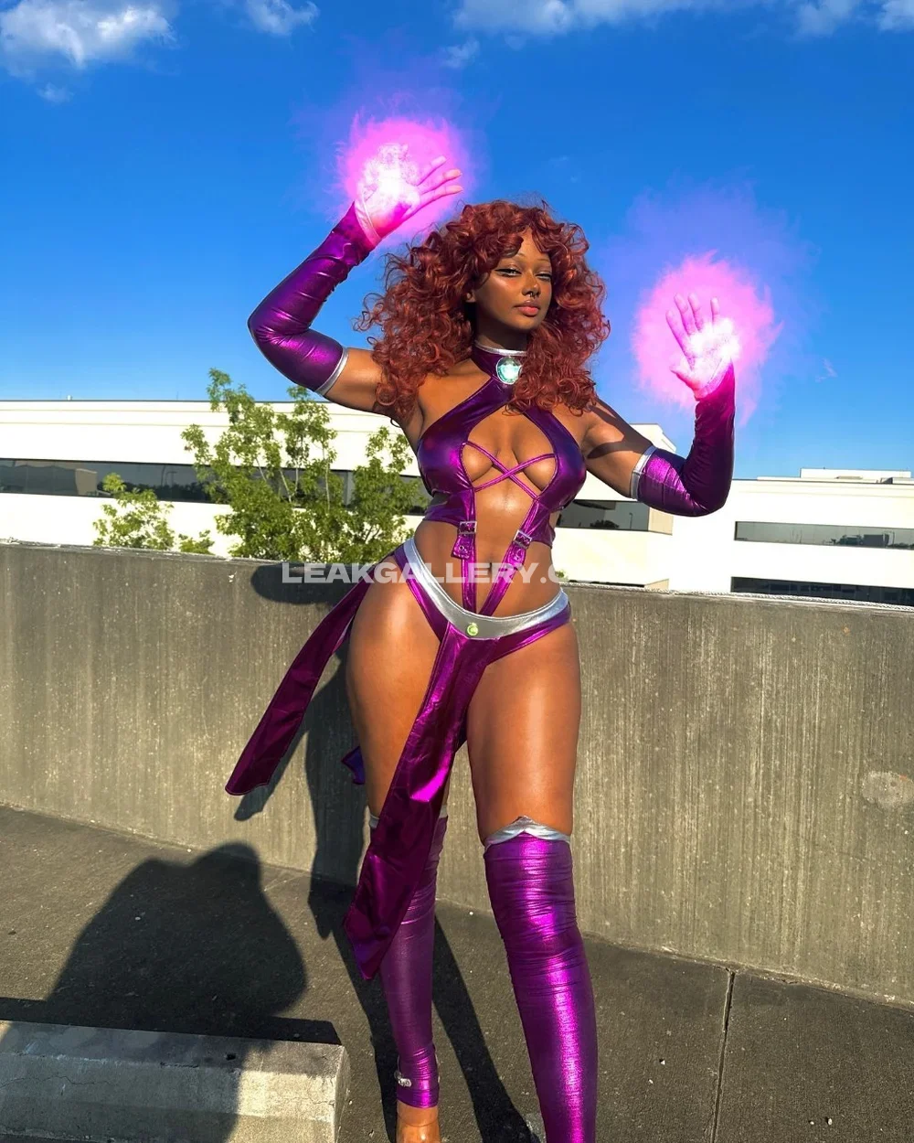 Elixserr Purple Costume Outdoor Pose OnlyFans Photo Leaked