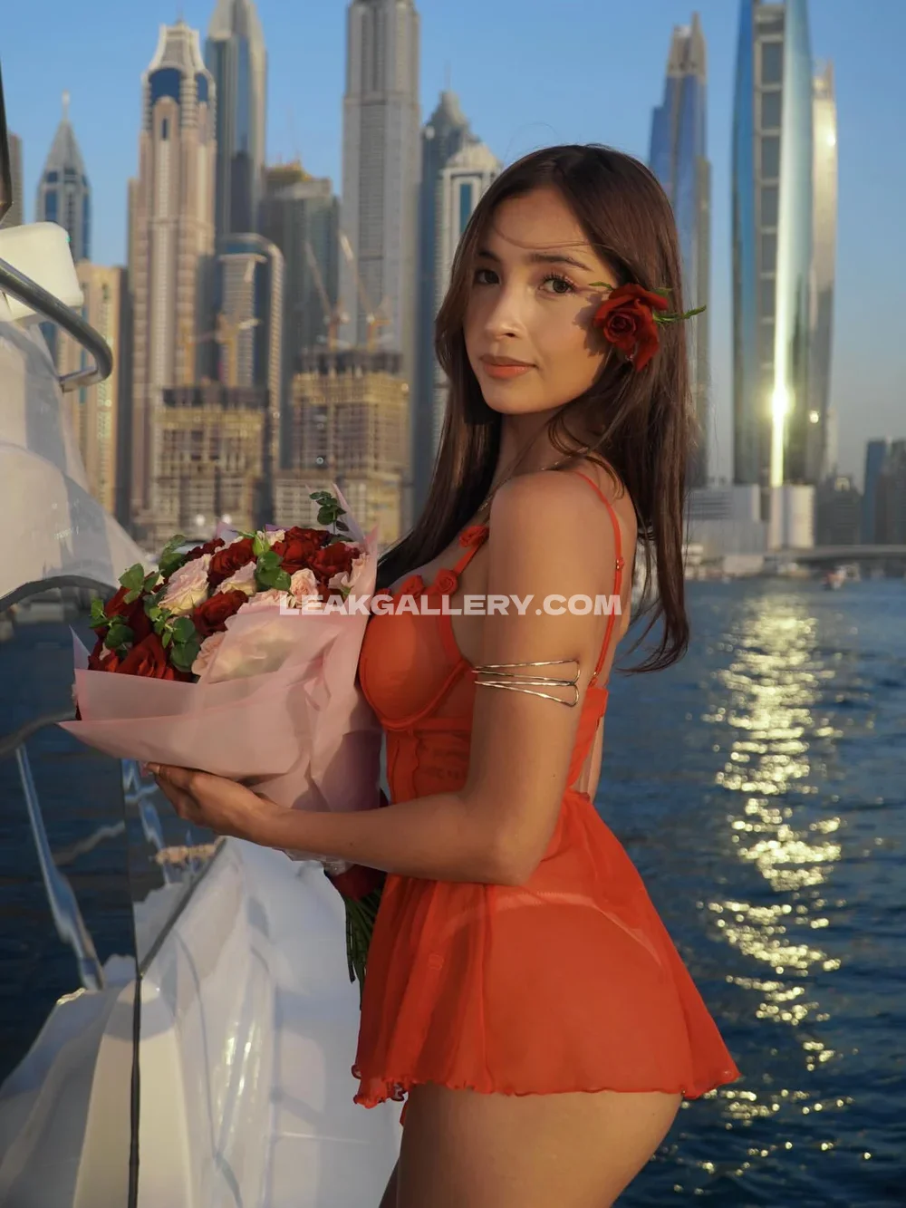 Elymist Red Dress Boat Pose OnlyFans Photo Leaked