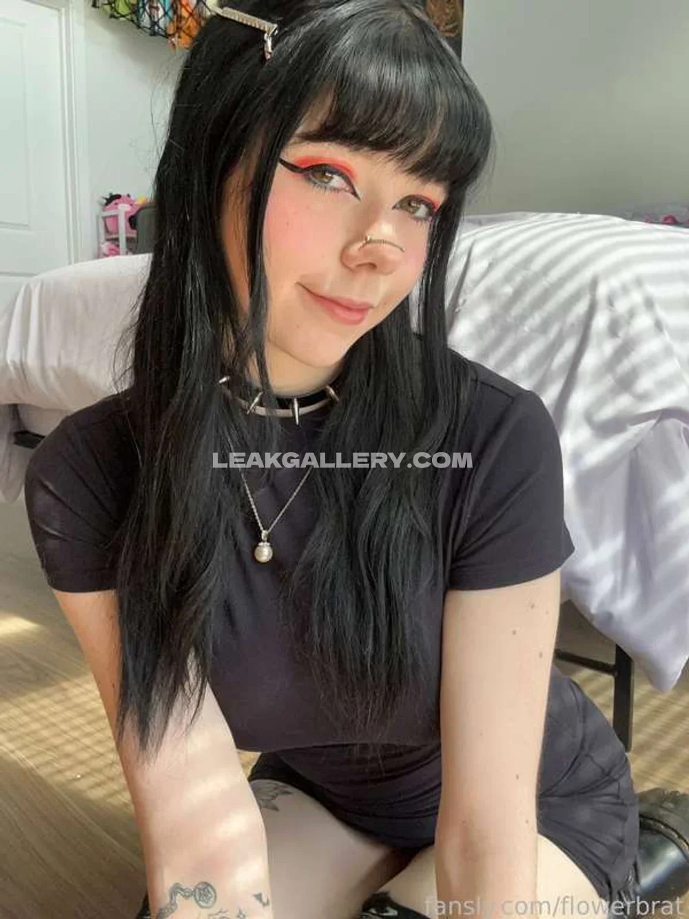 Flowerbrat Black Hair Smiling Pose OnlyFans Photo Leaked