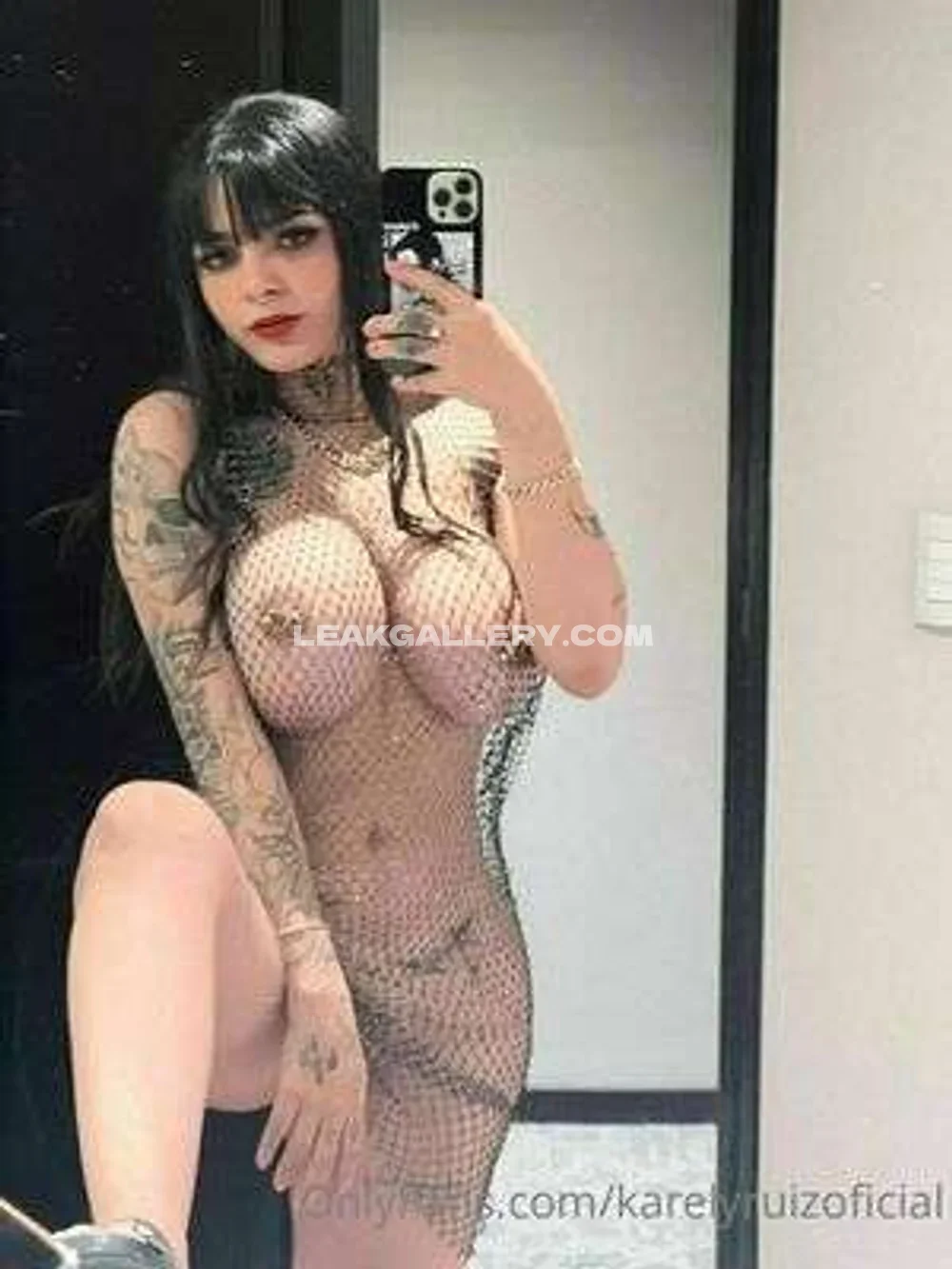 Karelyruizoficial Fishnet Dress Mirror Selfie OnlyFans Photo Leaked