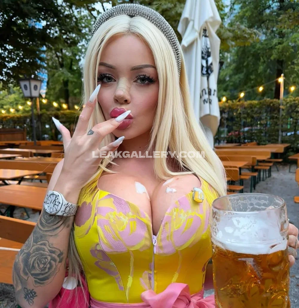 Katja Krasavice Blonde In Dirndl Holding Beer OnlyFans Photo Leaked