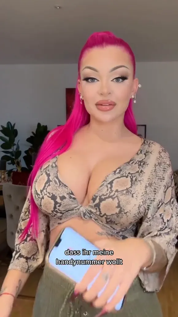 Katja Krasavice Pink Hair Snake Print Top OnlyFans Video Leaked