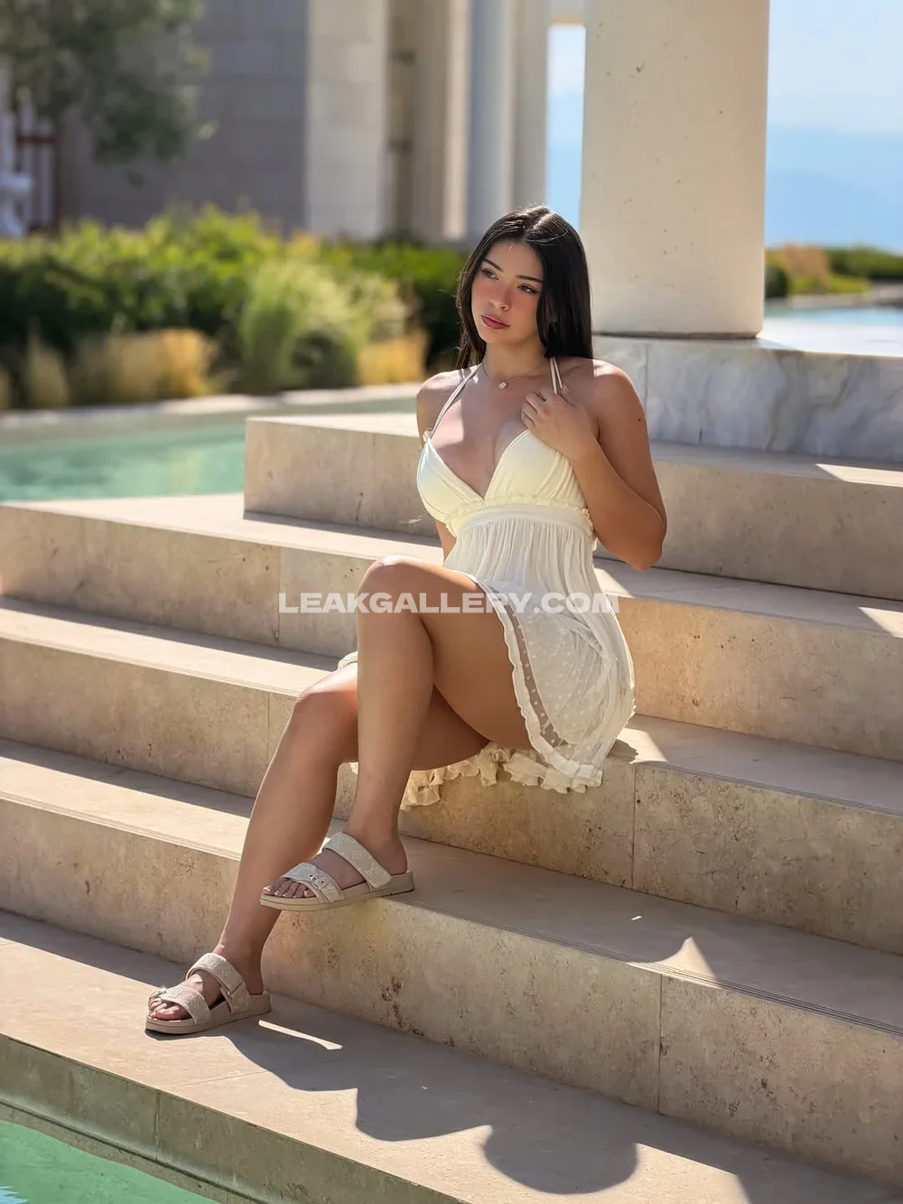 Kawaiisofey White Dress Poolside Pose OnlyFans Photo Leaked