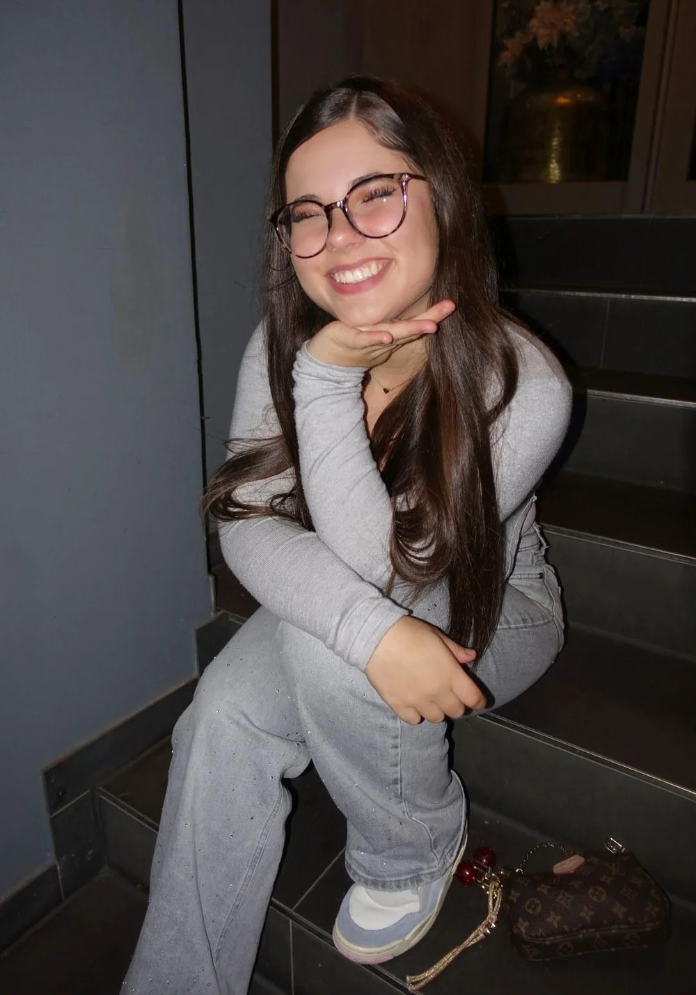 Lilou Secret Grey Loungewear Smile Pose OnlyFans Photo Leaked