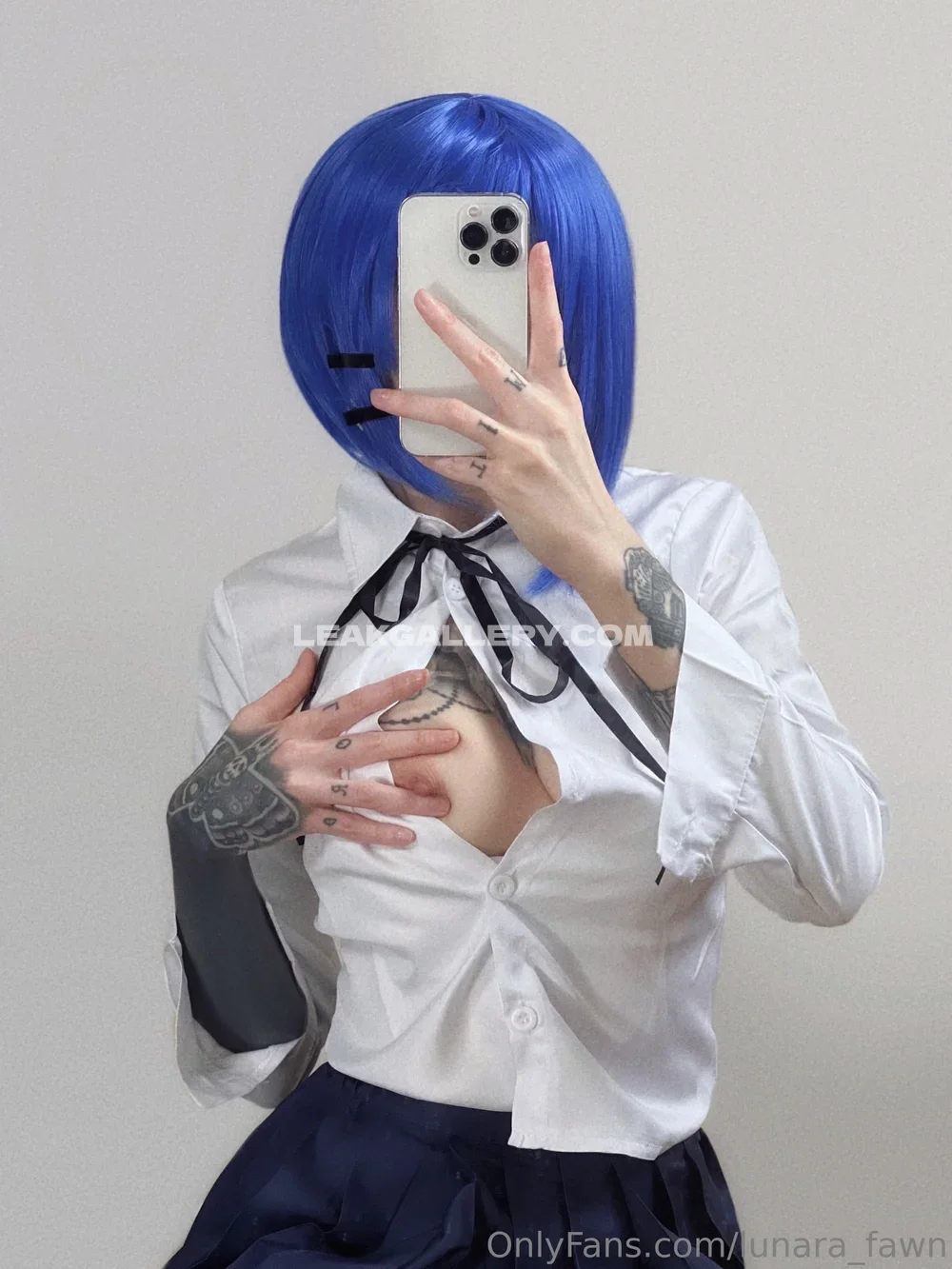 Lunara_fawn Blue Wig Schoolgirl Tease OnlyFans Photo Leaked