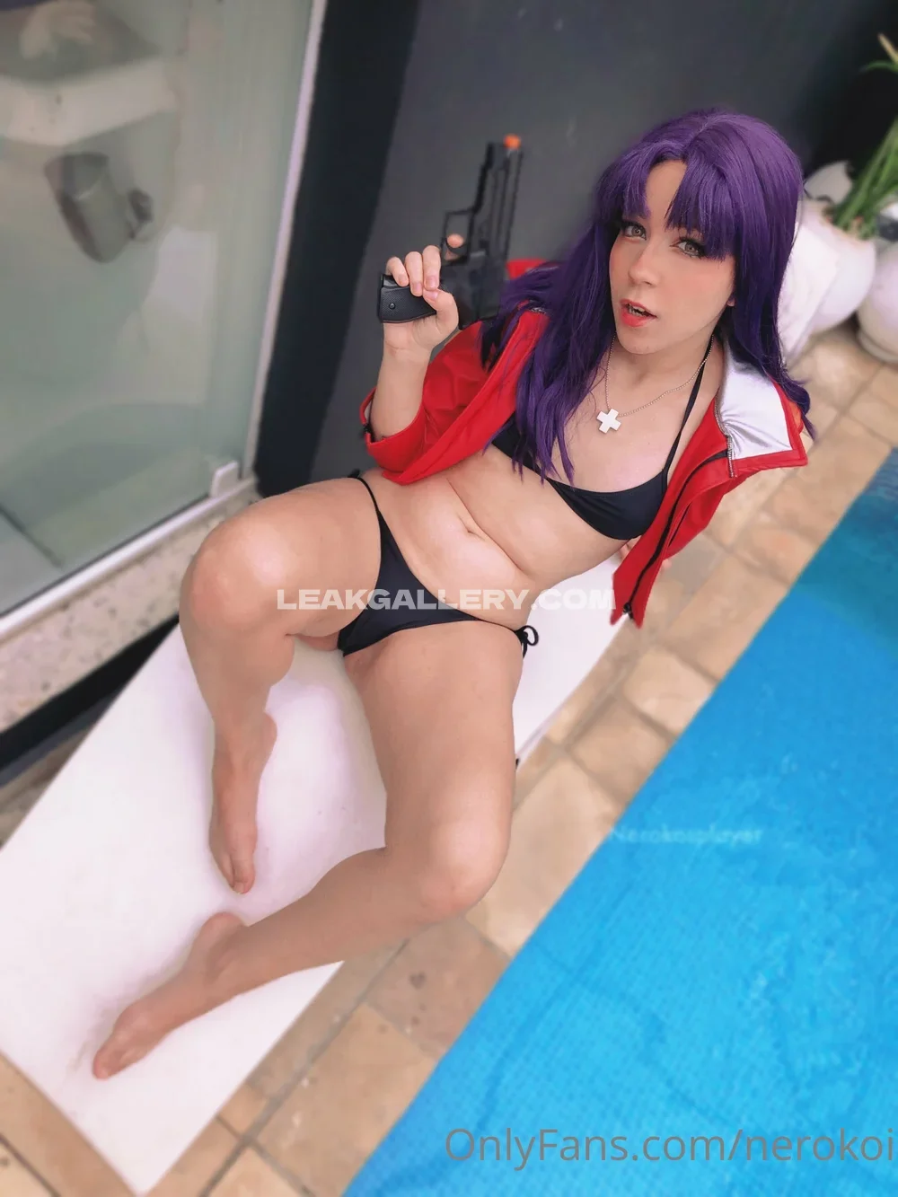 Nerokoi Purple Wig Bikini Pose OnlyFans Photo Leaked