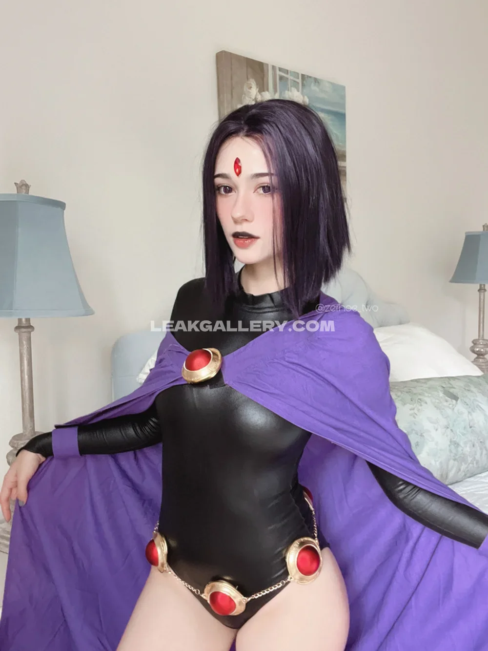 _nineiota Black Bodysuit With Purple Cape OnlyFans Photo Leaked