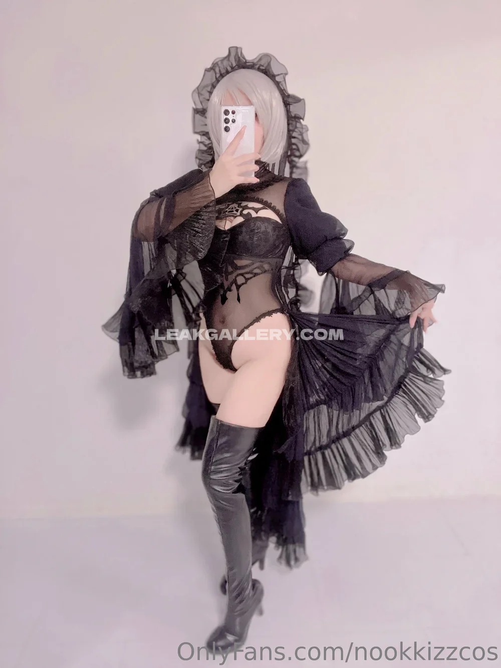 Nookkizzcos Black Lace Bodysuit Pose OnlyFans Photo Leaked