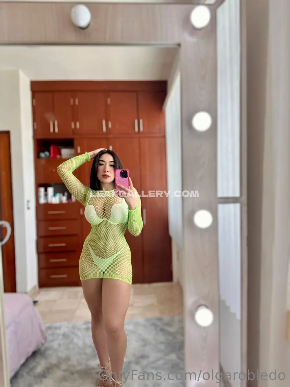 Olga Robledo Neon Fishnet Bodysuit Selfie OnlyFans Photo Leaked