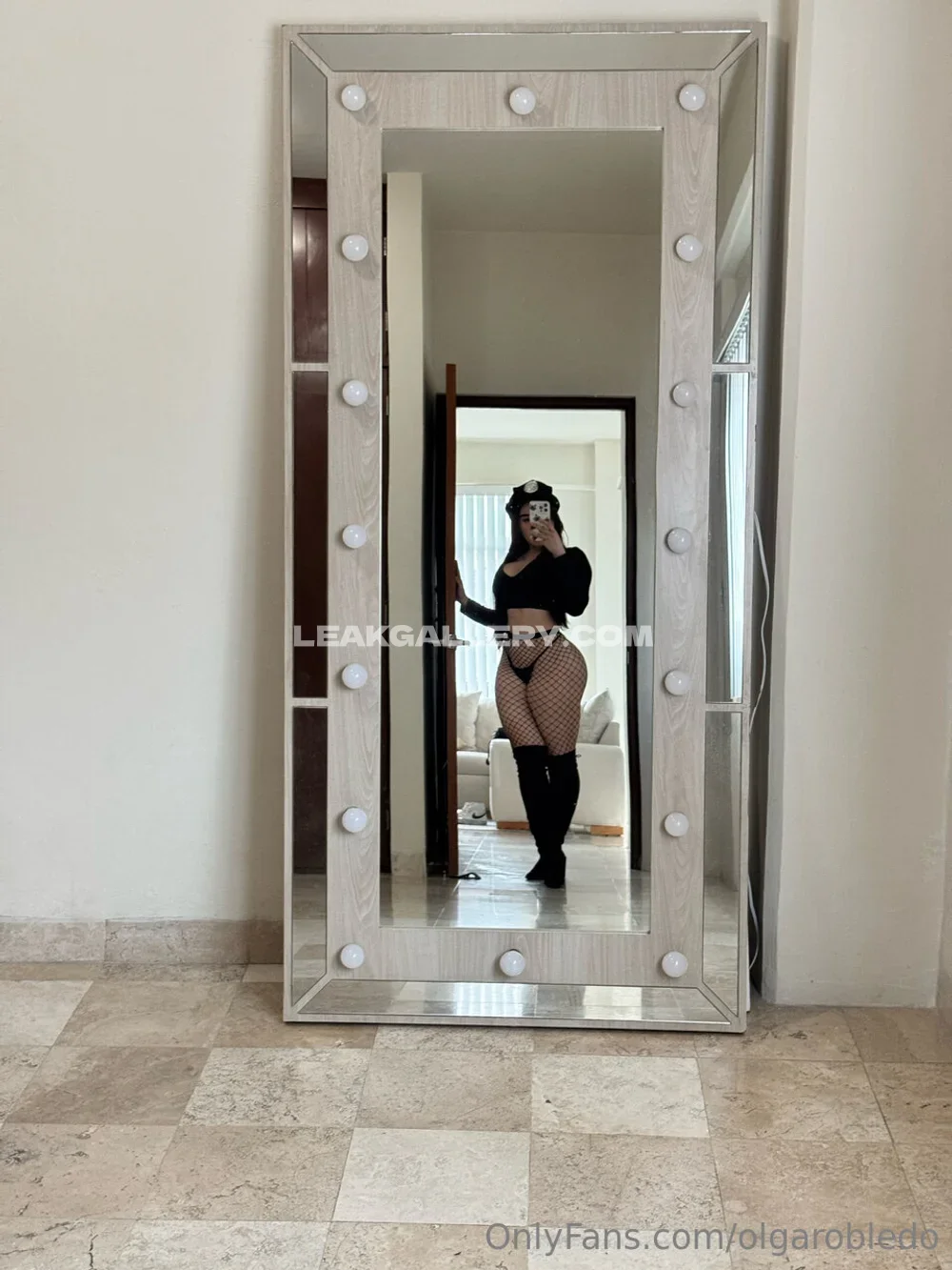 Olga Robledo Fishnet Bodysuit Mirror Selfie OnlyFans Photo Leaked