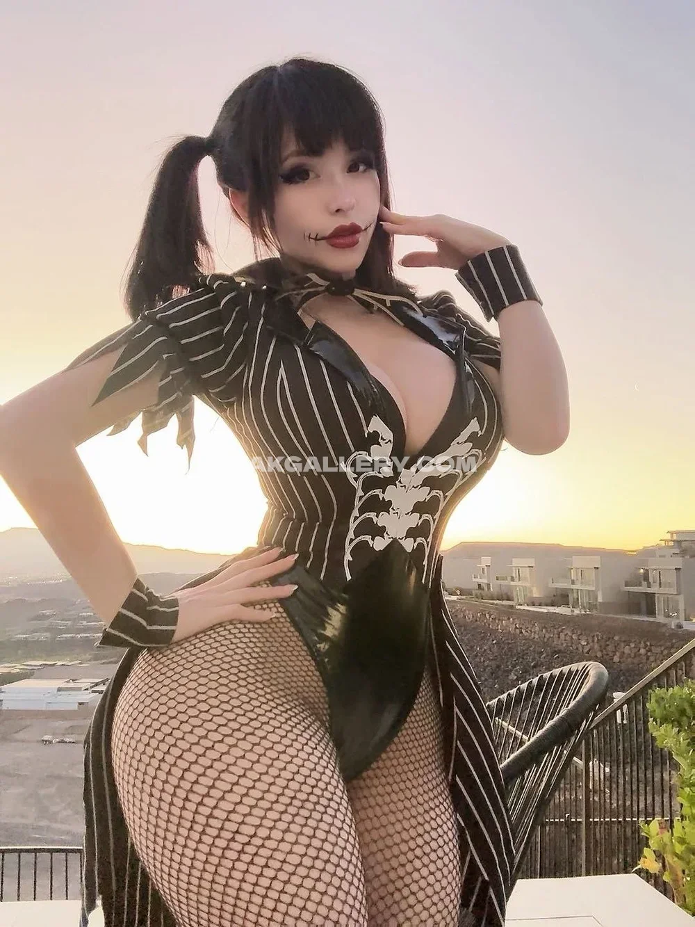 Pink Chyu Striped Bodysuit Pose OnlyFans Photo Leaked