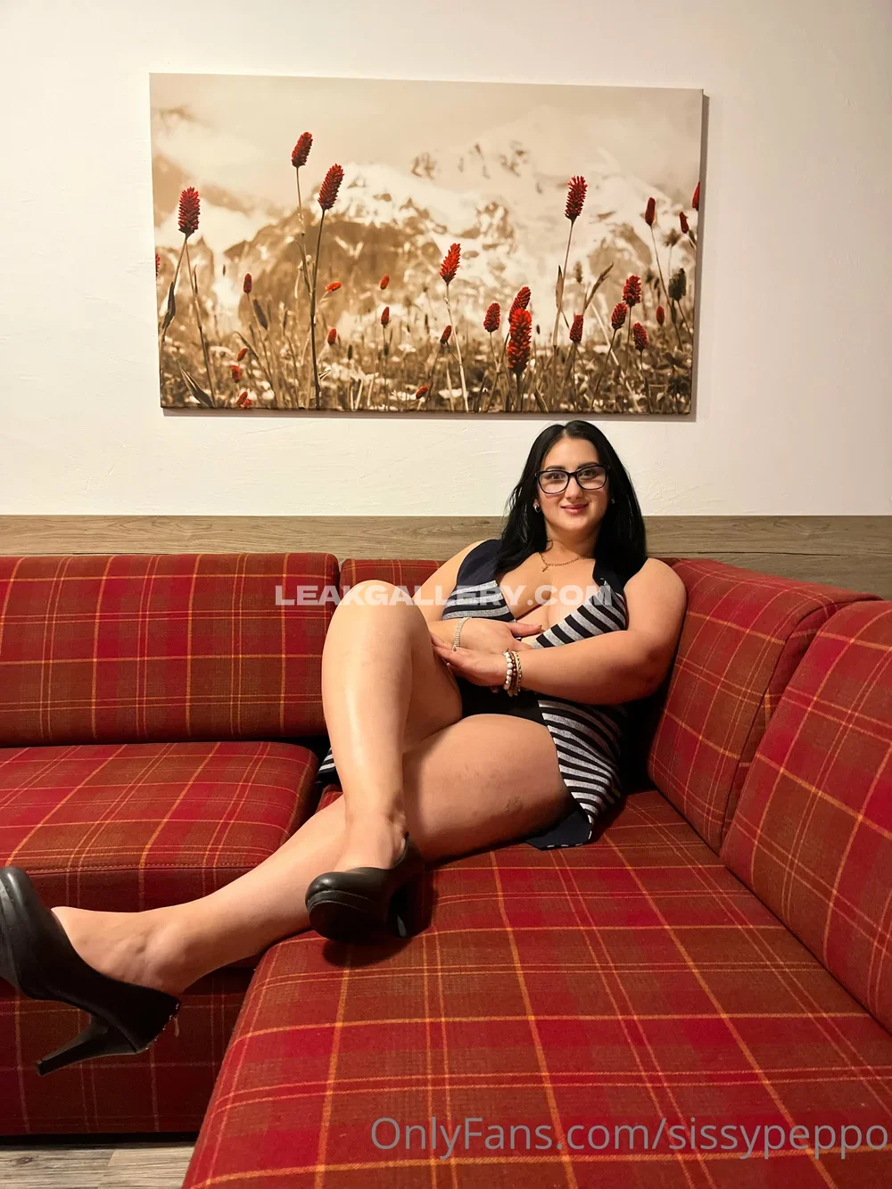 Sissypeppo Striped Dress Leg Spread OnlyFans Photo Leaked