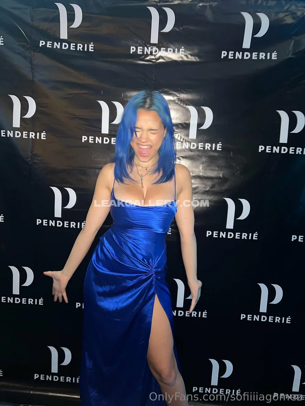 Sofia Gomez Blue Dress High Slit Pose OnlyFans Photo Leaked