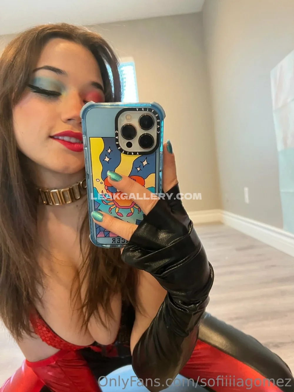 Sofia Gomez Red Bodysuit Mirror Selfie OnlyFans Photo Leaked