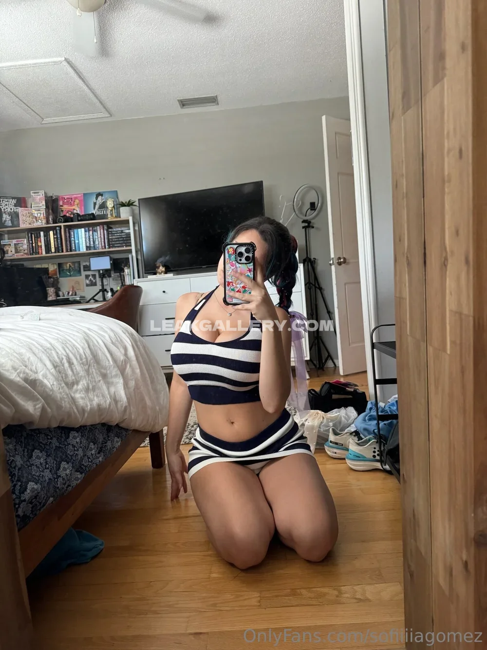 Sofia Gomez Striped Crop Top Kneeling OnlyFans Photo Leaked