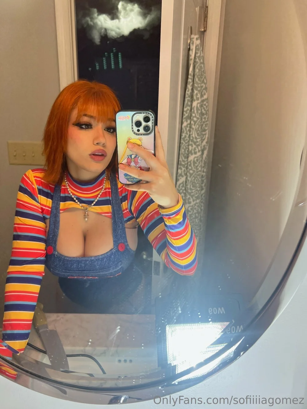 Sofia Gomez Striped Top Denim Overalls OnlyFans Photo Leaked
