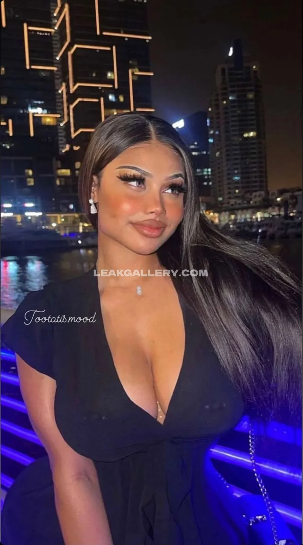 Tootatis Deep V Black Dress OnlyFans Photo Leaked