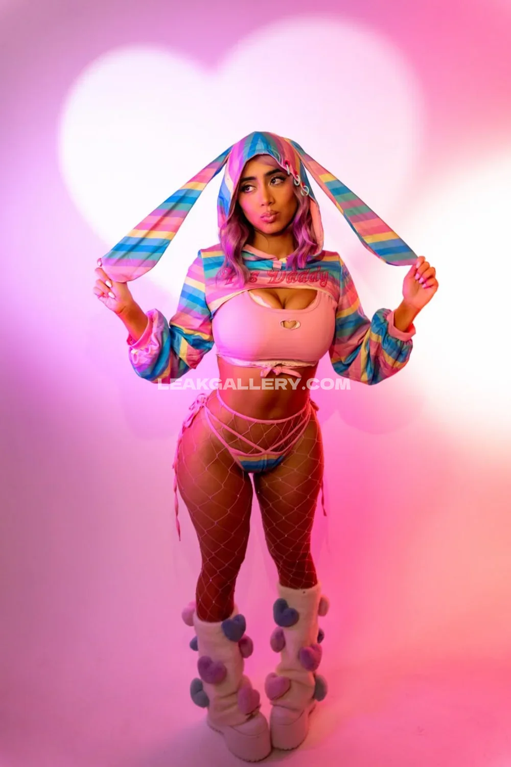 Violetmyers Rainbow Bunny Hoodie Pose OnlyFans Photo Leaked