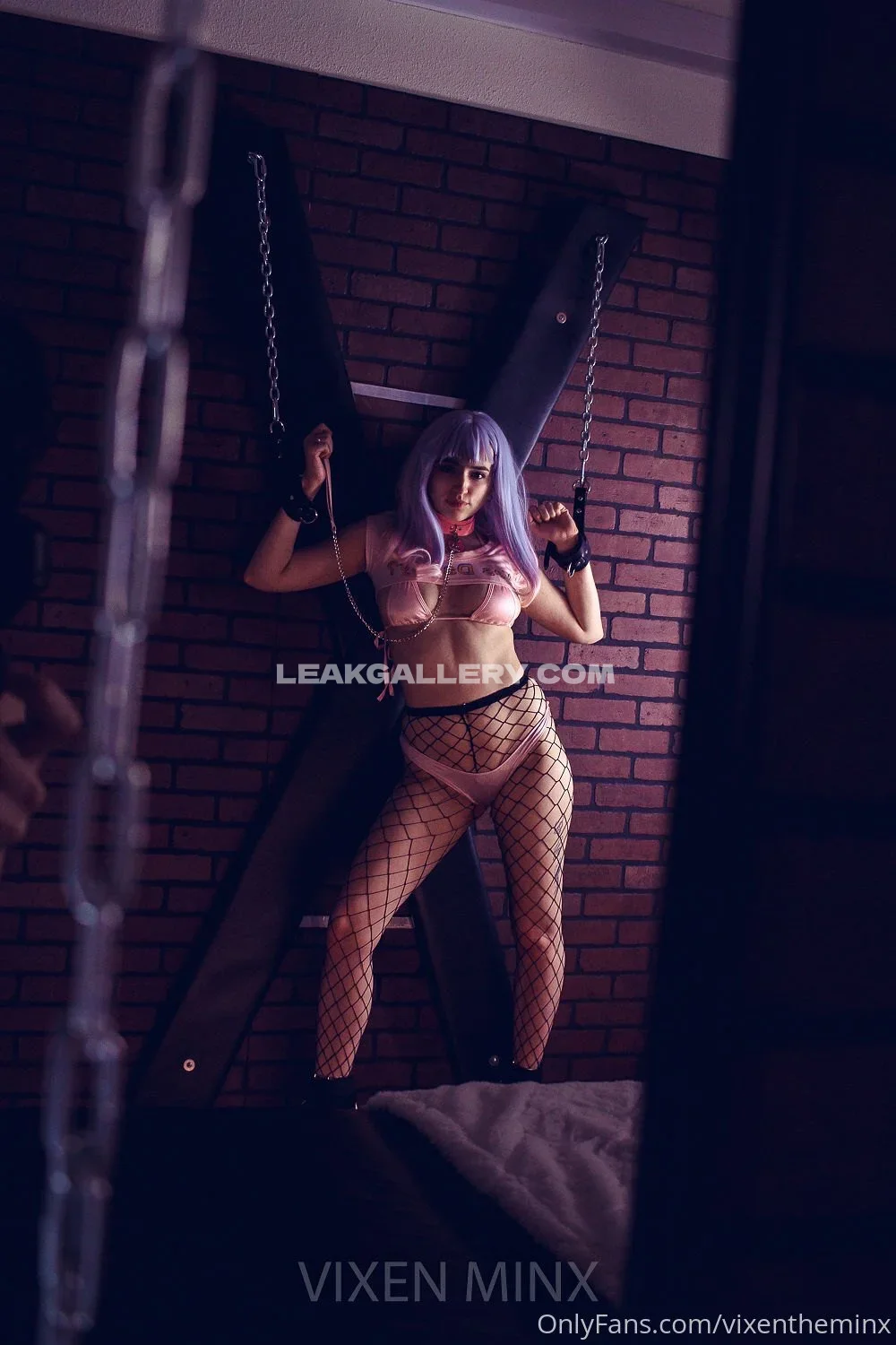Vixentheminx Pink Bra Fishnet Legs OnlyFans Photo Leaked