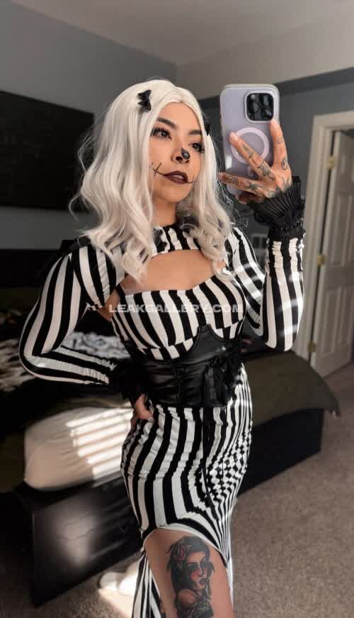 Aileensenpai Striped Bodysuit Selfie Pose OnlyFans Photo Leaked