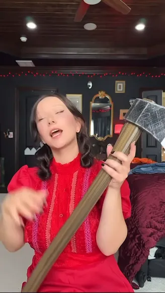 Bigtittygothegg Red Dress Axe Pose OnlyFans Video Leaked