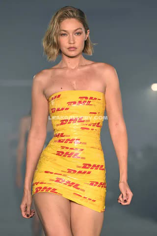 Gigihadid Yellow Tape Dress Strut OnlyFans Photo Leaked