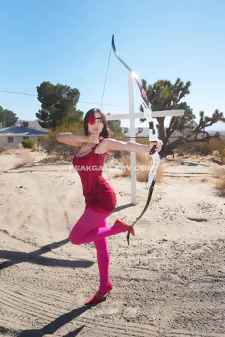 Sophie Mudd Pink Bodysuit Archery Pose OnlyFans Photo Leaked