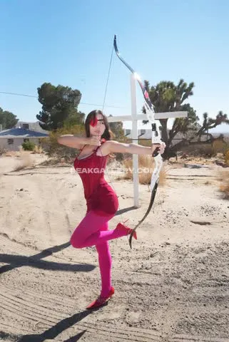 Sophie Mudd Pink Bodysuit Archery Pose OnlyFans Photo Leaked